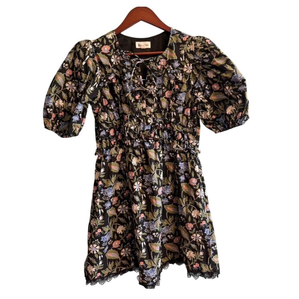 &merci Floral Puff Sleeve Mini Dress Spring Size S NWOT